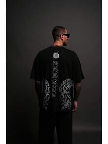 DARCSPORT American-Style  Retro T-Shirt For Couples, Men's Top, Pure Cotton Loose-Fit Round-Neck T-Shirt - 黑色 - 查看 9