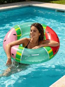 1pc Adult Inflatable Watermelon Swimming Ring, PVC Material, Suitable For Beach, Water, Pool, Floating Lounger, Swimming Accessory, Inflator Pump Sold Separately - Multiple Styles - View 9