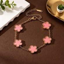 1 chiếc vòng tay hình cỏ ba lá dành cho nữ, mạ vàng 18K, làm từ thép không gỉ, dây chuyền vàng hình cỏ ba lá may mắn, quà tặng trang sức cho nữ. - Cỏ năm lá - Xem 6