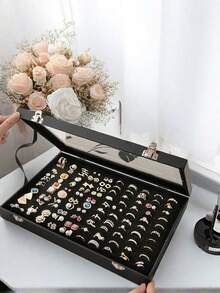 1 buah Kotak Perhiasan Cincin 11/100 Slot dengan Tutup, Baki Perhiasan Anting, Baki Pajangan dan Penyimpanan Perhiasan Cincin, Kotak Cincin Beludru Minimalis, Kotak Perhiasan, Kotak Penyimpanan Perhiasan Anting, Kotak Pajangan Perhiasan Anti Debu, Hadiah untuk Wanita - MultiWarna - View 2