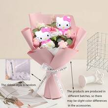三丽鸥Hello Kitty仿真玫瑰花束，逼真花朵，家居婚礼装饰，情人节圣诞节礼物，Hello Kitty创意花束，情人节圣诞节毕业季礼物，Hello Kitty生日礼物，送给朋友的礼物，毕业生日礼物 - 彩色 - 查看 4