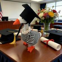 Graduation Desktop Goose Outfit Creative Mini Plastic Goose Striped Clothes, Hat, Sunglasses For Home Party Decor - Black - View 1