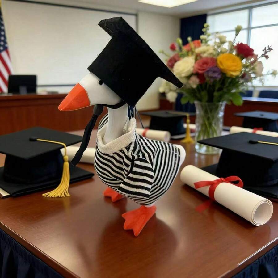 Graduation Desktop Goose Outfit Creative Mini Plastic Goose Striped Clothes, Hat, Sunglasses For Home Party Decor - Black - View 1