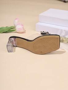 2026 Summer New Fashion Women's Crystal High Heel Sandals, Transparent Comfortable Upper With Exquisite Rhinestone Bow Decor, Suitable For Party, Vacation, Wedding, Date, Outdoor - Black - View 9