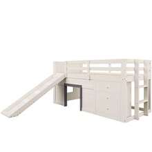 Low Bunk Bed 90 X 200 Cm With Slide, Three Drawers And Two Doors, Cream Color. - 白色 - 查看 7