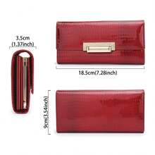 Small Purse Fashionable Patent Leather Crocodile Pattern Women's Genuine Leather Wallet, Long Multi-Functional Multi-Card Slot Clutch Bag QGQW - Màu Đỏ Sâu - Xem 5