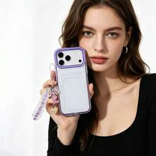 3-In-1 Card Holder + Cartoon Ribbon Bow Pendant Phone Case Compatible With IPhone 17/17 Pro/17 Pro Max/16/15/14/13/12/11 Series, Full-Body Protective Phone Case With Card Pocket, Suitable For IPhone 17 Pro Max - Mauve Purple - View 5