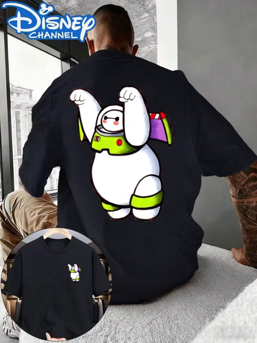Disney-Dabai Buzz Lightyear Dream Linkage Printing, Men's T-Shirt With Round Neck And Short Sleeves, Loose And Comfortable Version, 100% Cotton Machine Washable, Skin-Friendly And Durable. - màu đen - Xem 1
