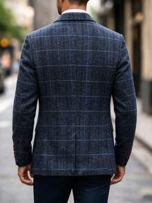 Men's Retro Business Casual Blazer, Classic Commuter Suit Jacket - Royal Blue - View 2