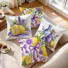 4 piezas Funda de almohada/cojín con estampado de diseño de lazo de limón, adecuado para decoración de sala de estar, sofá, dormitorio, sin relleno de almohada, 40x40cm/45x45cm/50x50cm - Multicolor - Ver 6