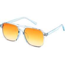 Retro aviador cuadrado  para mujeres hombres 70s vintage de moda marco de plástico lentes de sol B2835 - 011 Montura azul claro/Lente marrón degradado - Ver 2