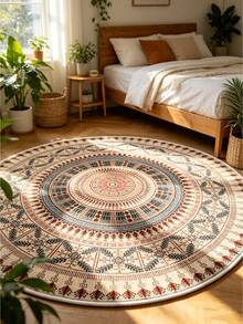 1pc Vintage Style Pink Round Pattern Circular Rug, Bohemian Decor For Bedroom And Living Room, Indoor Use, Decorative Carpet, Bedroom Decor, Small Rug, Rug, Home Decor, Living Room Rug, Living Room Small Rug, Bedroom Rug, Living Room Home Decor, Outdoor Rug, Washable Rug, Suitable For Party Decoration, Enhance Home Style, Necessary Decor To Add Festival Charm, Boost Happiness, Home Decor - Multicolor - View 8
