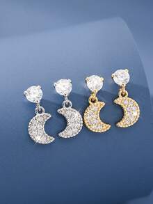 1 Đôi bông tai bạc S925 hình mặt trăng đính đá Cubic Zirconia, thiết kế sang trọng, độc đáo. - mặt trăng - Xem 6