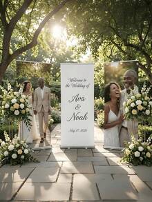 1pc Customized Banner And Wedding Welcome Sign, Personalized Graduation Party Entrance Decor, Photo Sign For Engagement Bachelorette Party And Home Garden Decor - Multicolor - View 4