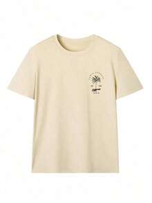TopsWomen's Casual Round Neck Palm Tree & Letter Print Vacation Style Short Sleeve T-Shirt Top, White & Pink Women's Summer Cotton Short Sleeve T-Shir - 杏色 - 查看 5