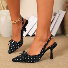 Women's Solid Color High Heel Pumps, Pointed Toe Kitten Heel Slip-On Sandals With Buckle Closure - Black - View 18