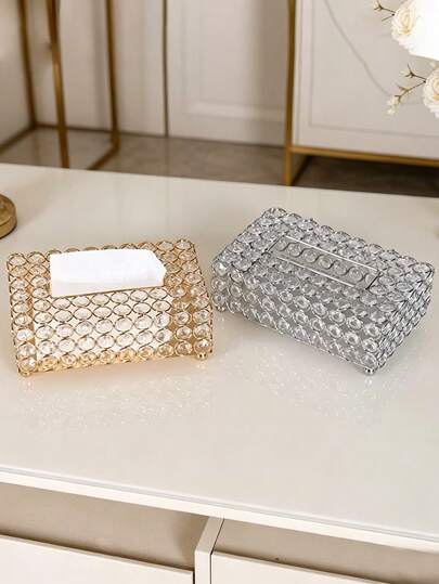 Luxury Rhinestone Napkin Holder, Crystal Tissue Box, Rectangular Decor Suitable For Home, Bathroom, Vanity, Living Room, Office, Wedding, Available In Gold/Silver