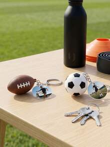1pc Personalized Acrylic Sports Keychain, Customizable Photo, Football, Rugby, Volleyball, Basketball Keychain, Football Photo Keychain, Mini Football Photo Keychain, Football Keychain, Gift For Men - Multicolor - View 6