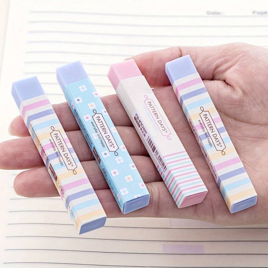 16pcs Candy Color Floral Pattern Erasers, Low Dust Erasers For Students, Back To School Supplies, Office - Sets - View 1