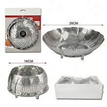 Cesta de Cocina al Vapor Plegable de Acero Inoxidable para Verduras, 18-28cm - Plateado - Ver 4