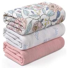 Bộ 3 chiếc chăn quấn cho trẻ sơ sinh bằng vải muslin cotton, thoáng khí và mềm mại, có thể quấn và thấm sữa cho bé, rất cần thiết cho lễ rửa tội của bé, cũng là một món quà tuyệt vời cho trẻ sơ sinh. - Nhiều màu - Xem 40
