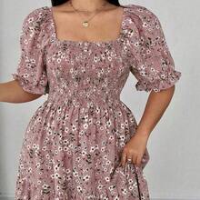 Mobula Sound-A Plus Size Women's Casual Fashionable Allover Print Holiday Everyday Birthday Party Date Single Party Travel Back To School Party Woven Fabric Maxi Dress Pink Elegant Vacation Summer - Rosa - Ver 4