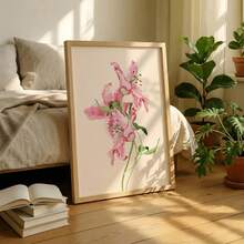 1件粉色百合花卉牆面藝術圖畫 水彩花卉帆布印畫｜丹麥風馬卡龍色調溫馨極簡裝飾，適用臥室、客廳或辦公室居家裝飾，唯美甜美花卉海報，送給她的禮物，無框，可選擇木製掛軸或裝框 - 圖案 - 查看 1