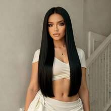 70cm Women's Black Straight Hair Middle Part Wig, Soft And Smooth, High Density, Comfortable And Breathable, Voluminous And Versatile, Suitable For Easter Cosplay, Fits All Women - Multicolor - View 2