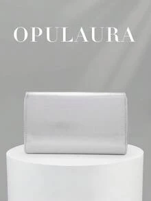 Tas Clutch OpulAura Retro Warna Solid, Dompet Kompak Serbaguna, Tas Tangan Kulit PU Modis untuk Wanita, Cocok untuk Pernikahan, Pesta, Gala, Makan Malam, dan Acara Lainnya - Perak - View 4
