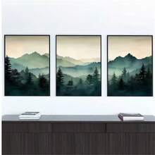 3 PCS Optinal Framed Posters Wall Arts Modern Bohemian Misty Forest Pine Trees Natural Mountain Landscape - 3pcs - View 5