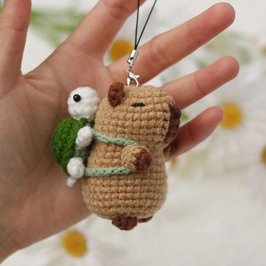Bộ dụng cụ tự làm búp bê nhồi bông hình hà mã bằng móc len, món quà mặt dây chuyền dễ thương. - Bộ dụng cụ vật liệu A - Xem 1