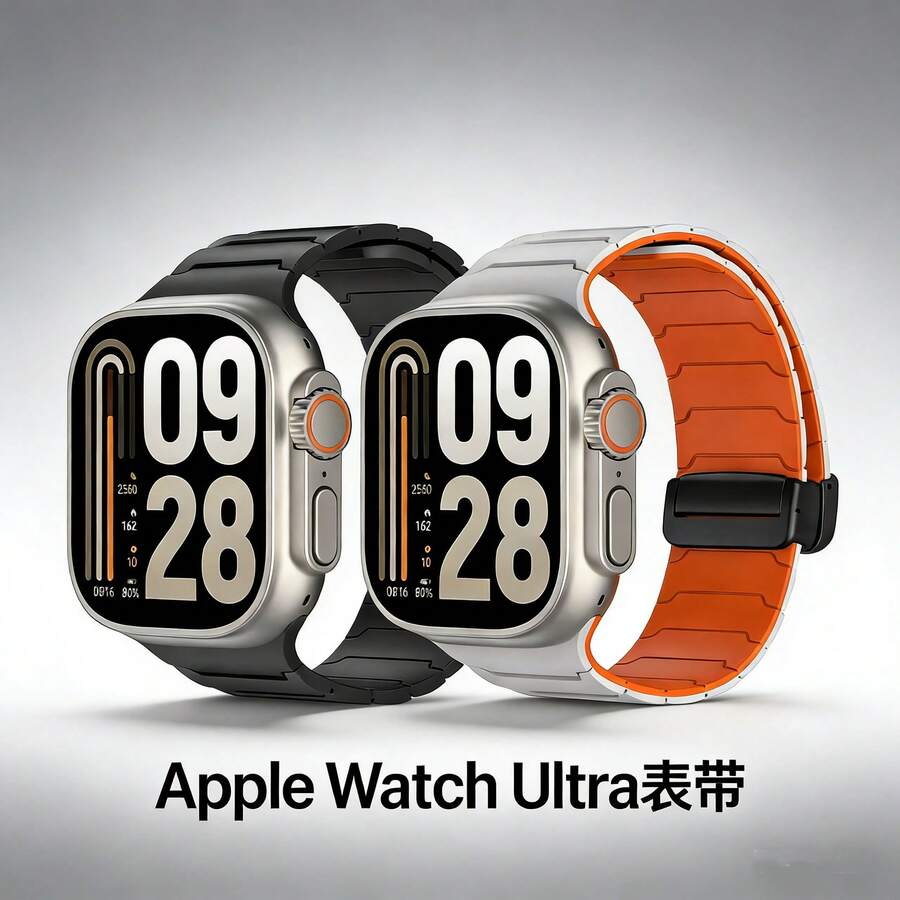 1条盔甲纹硅胶表带，兼容 Series 10 SE 9 8 7 6 5 4 3 Ultra 3 2 1，49mm 44mm 45mm 40mm 42mm 46mm 41mm 38mm，磁吸式硅胶表带，防水运动休闲款，替换表带 - 彩色 - 查看 1