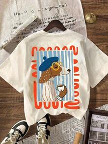 Camiseta gráfica de mujer estilo occidental de los 90| Camiseta negra de cuello redondo de manga corta casual con diseño de calavera de vaca y "ANY MAN OF MINE", mezcla ligera de poliéster para vacaciones o atuendo casual, unisex - Albaricoque 3 - Ver 2