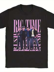 Men's And Unisex T-Shirt With Big Time Band Tour Merchandise | Official BTR Logo & Tour Design, Casual Crew Neck, Slight Stretch Fabric, Regular Fit, Print Pattern, Perfect For All Seasons. Available As A Slogan Shirt, Quote Shirt, With A Minimalist Graphic Design Or Fun Motif. Ideal For Beach Parties, Surfing, Picnics, Or As A Gift. Perfect As An Airport Outfit And For Every Season: Spring, Summer, Autumn, And Winter. Also Available As A Slogan Shirt, Quote Shirt, With A Minimalist Graphic Design Or Fun Motif. Ideal For Beach Parties, Surfing, Picnics, Or As A Gift. Perfect As An Airport Outfit And For Every Season: Spring, Summer, Autumn, And Winter. Coordinated Sets For Women In Summer, Subtle Summer Outfits, Summer Coordinating Outfits, Ball Gowns, Birthday Dresses, Party Outfits, Autumn, Winter, For All Seasons, Rave Outfits, Office Wear. - Black - View 6