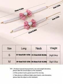 Pearl Necklace For Dogs & Cats, With Rhinestone Bone And Pearl Bow Tie Pet Accessories, Fashionable Design Made Of Pearl Material. Stylish Cat Wedding Collar Decor, Suitable For Female Cats And Small/Medium Dogs (Pink, Blue) - Multicolor - View 7