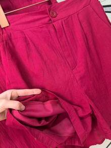 Linen Shirt And Shorts Set (2 Pieces) - Purple - View 7
