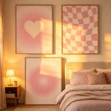 3幅现代简约粉色爱心帆布墙画海报，适用于房间家居装饰，美观实用，可选画框，复古风格，爱心渐变格纹印花，梦幻主题，春夏墙面装饰，适用于客厅、卧室、餐厅等室内空间，竖向无框画作及艺术印刷品，也适用于浴室、厨房、客厅、卧室、办公室等装饰。 - 多色 - 查看 8