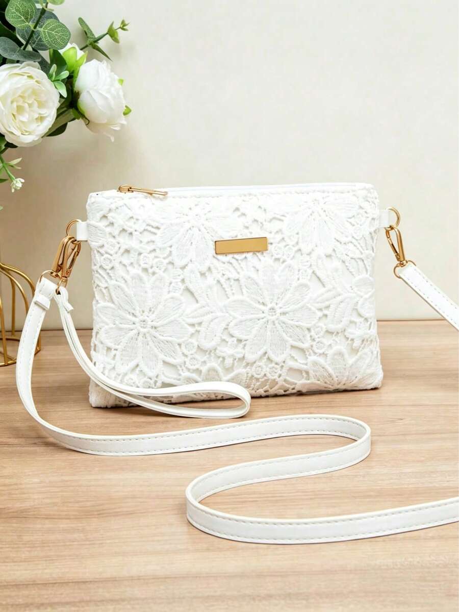 1 chiếc túi đeo chéo bằng ren móc màu trắng, túi đeo vai phong cách Boho, phụ kiện cần thiết cho mùa hè đi biển, túi cầm tay dự tiệc cưới, hẹn hò, đựng vừa điện thoại và chìa khóa, món quà lý tưởng. - trắng - Xem 1