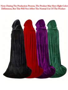 Velvet Hooded Cloak, Adult Wizard Cloak, Unisex, Essential For Vampire And Witch Costumes, Ideal For Halloween And Christmas Parties, Easy To Wear And Store, Perfect Holiday Gift - Multicolor - View 11
