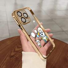 スマホケース TPUケース メッキ加工 レンズ保護カバー付き キャラクターイラスト 可愛いデザイン 大人可愛い 女子向け 柔らかTPU 全面保護 耐衝撃 傷防止 カメラレンズ保護 レンズ全体保護 17pro Max/17pro/17/11/12/13/14/15/15Pro/15PluS/15Pro Max/16/16Pro/16PluS/16Pro Max/MIN/X/XR 対応 インスタ映え 大人上品 プレゼント - 淡蓝色 - チェックする 2