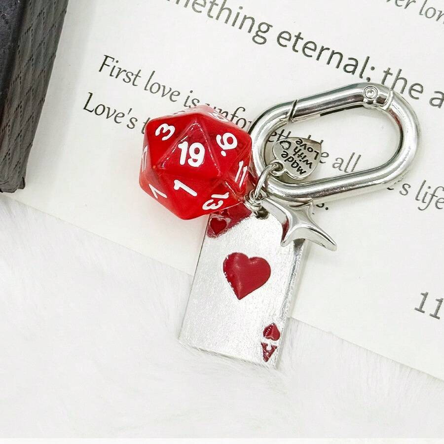 1pc Unisex Creative Cartoon Dice Keychain, Alloy Playing Card Pendant Fashion Personalized Bag Charm - Multicolor - View 1