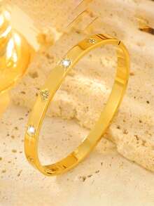 5 Stücke /Set minimalistischer, eleganter Luxus funkelnder Stern Armreif, hochwertiges Titanstahl Armband für Frauen - Gold 12 - Übersicht 7