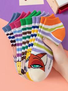 5 pares de calcetines bajos de mujer con diseños de Disney Zootopia, calcetines blancos de la pareja Nick y Judy, calcetines náuticos versátiles para todas las estaciones, suaves y transpirables sin apretar, perfectos para salidas (colores aleatorios) - Multicolor - Ver 2