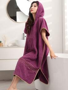 1 chiếc áo choàng tắm nữ mềm mại, thấm hút tốt, có mũ, không tay, màu trơn, kiểu dáng tối giản, cỡ lớn, phù hợp cho mọi mùa, kiểu áo choàng dễ thương, nhanh khô, áo choàng tắm có mũ, áo choàng thay đồ ngoài trời, đi biển, lướt sóng, bơi lội. - Màu tím - Xem 2