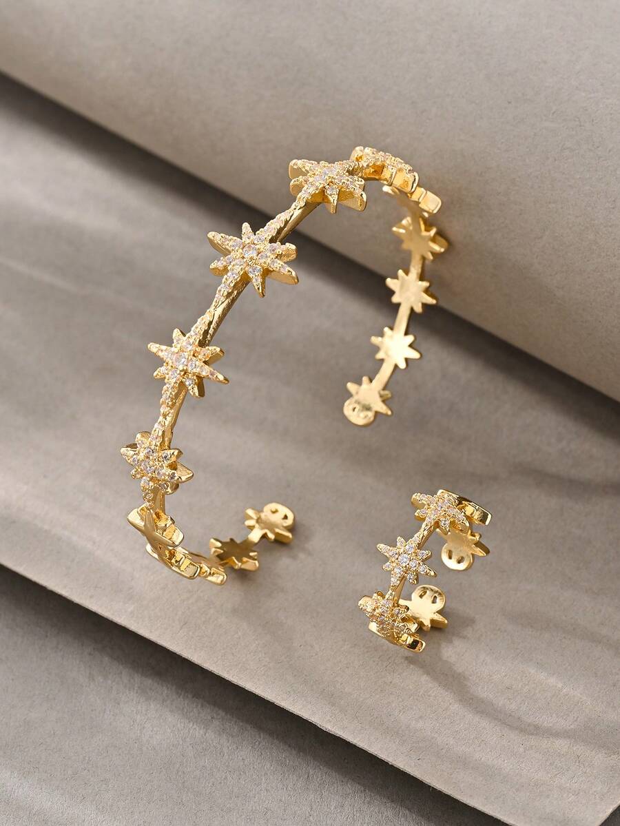 Elegant Women Bracelet Set, Vintage Gear Shaped Fashion Accessories, Suitable For Daily Wear, Gift For Girlfriend - Gold - View 1
