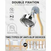 Organizador de Ducha Colgante - Organizador de Ducha Colgante que Nunca se Oxida - Caddy de Aluminio Sobre el Cabezal de Ducha con Canasta de Jabón y 6 Ganchos para Navaja/Esponja Dorado 7592745393698 - Dorado - Ver 3