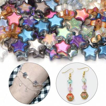 30pcs/Pack Colorful Star Glass Beads, 8mm Electroplated Dreamlike Pentagram Beads For Bracelet, Necklace, Phone Chain, Jewelry Making DIY, Summer Cool Jewelry Decoration