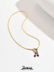 1pc Fashion Stainless Steel Drip Oil Red Strawberry Charm Necklace For Women Chain Necklaces For Daily Decoration Jewelry Gifts - necklace - View 2