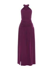 European Maxi Dress Spring 2026, Halter Backless, Slit And Sexy Drawstring - Dark Purple - View 12