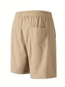 Quần short nam Bermuda phong cách retro Mỹ, vải nhung kẻ màu xanh nhạt, dáng rộng, dây rút, mặc thường ngày - Màu Khaki - Xem 7